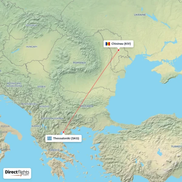 Thessaloniki - Chisinau direct flight map