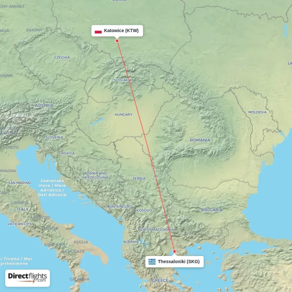 Thessaloniki - Katowice direct flight map