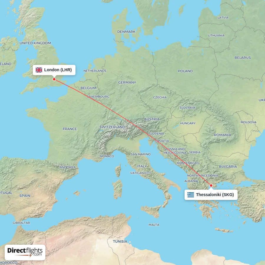 SKG - LHR route map