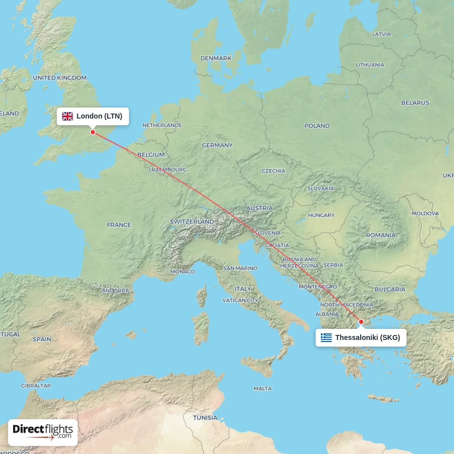 SKG - LTN route map