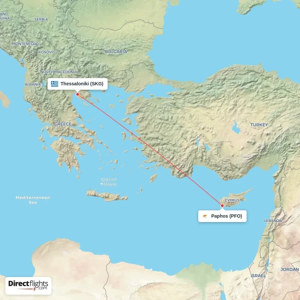 Thessaloniki - Paphos direct flight map