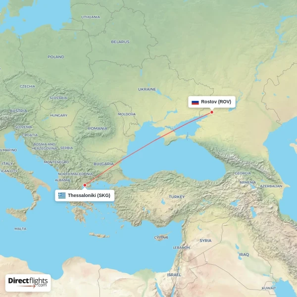 Thessaloniki - Rostov direct flight map