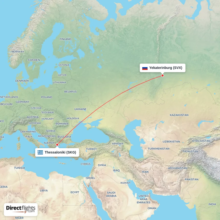 SKG - SVX route map