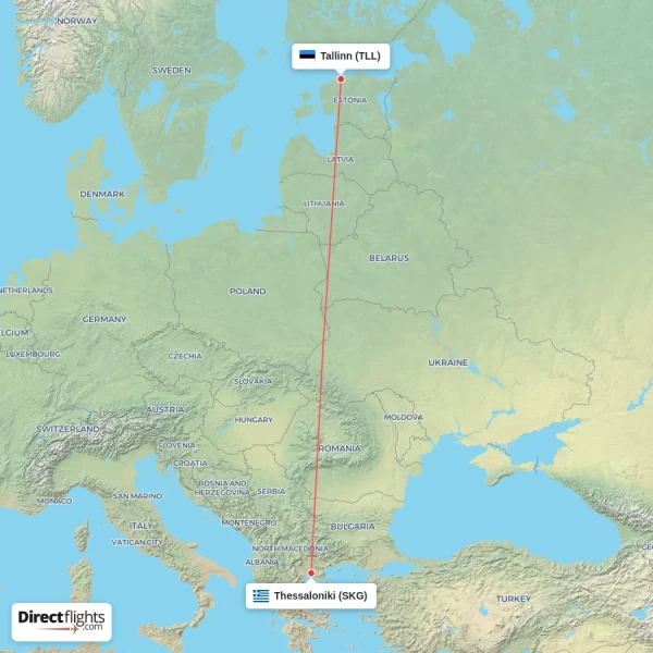 Thessaloniki - Tallinn direct flight map