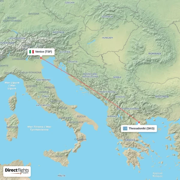 Thessaloniki - Venice direct flight map