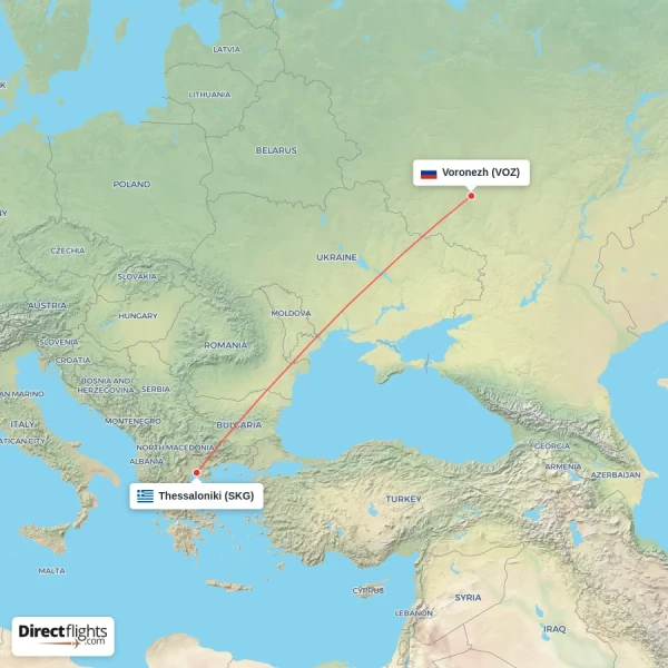 Thessaloniki - Voronezh direct flight map