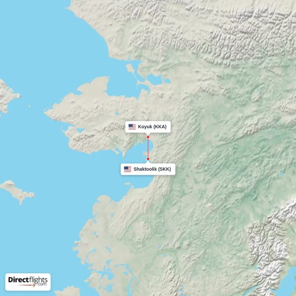 Shaktoolik - Koyuk direct flight map