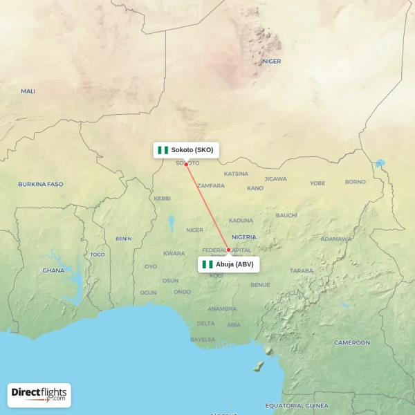 Sokoto - Abuja direct flight map