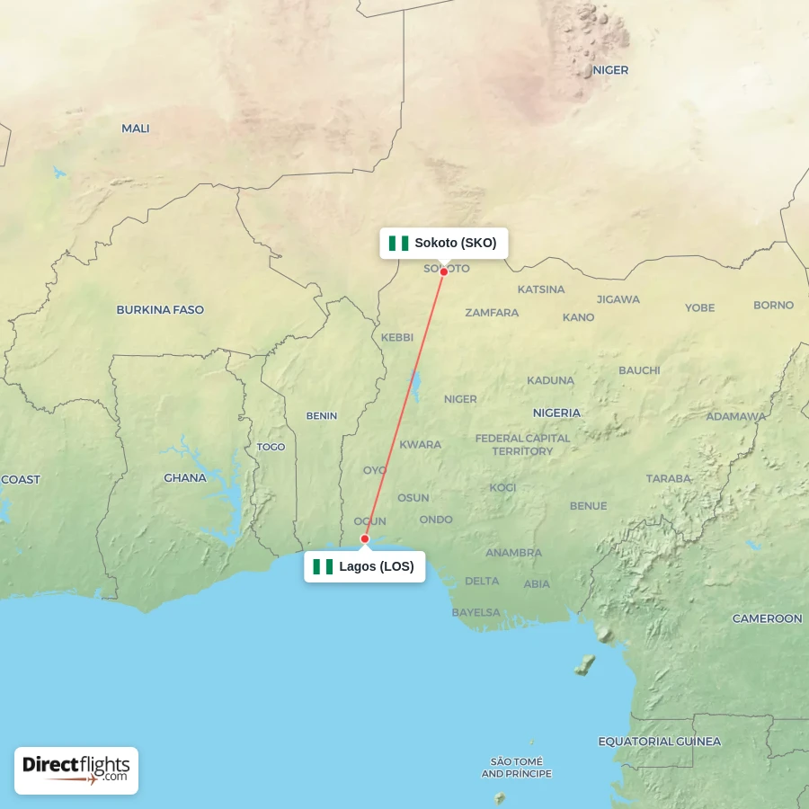 SKO - LOS route map