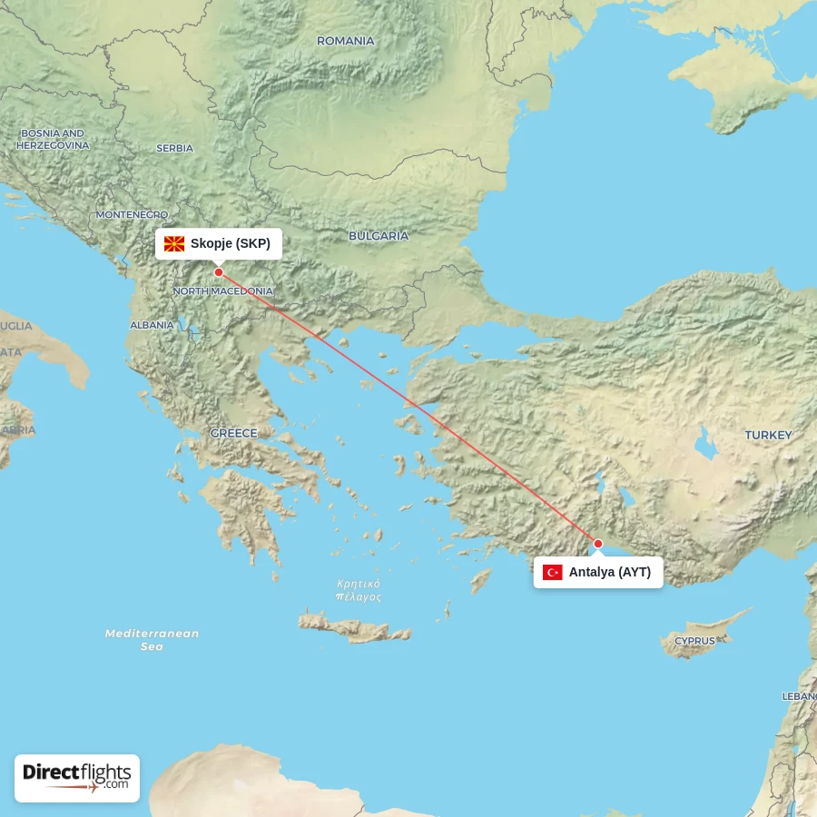 SKP - AYT route map