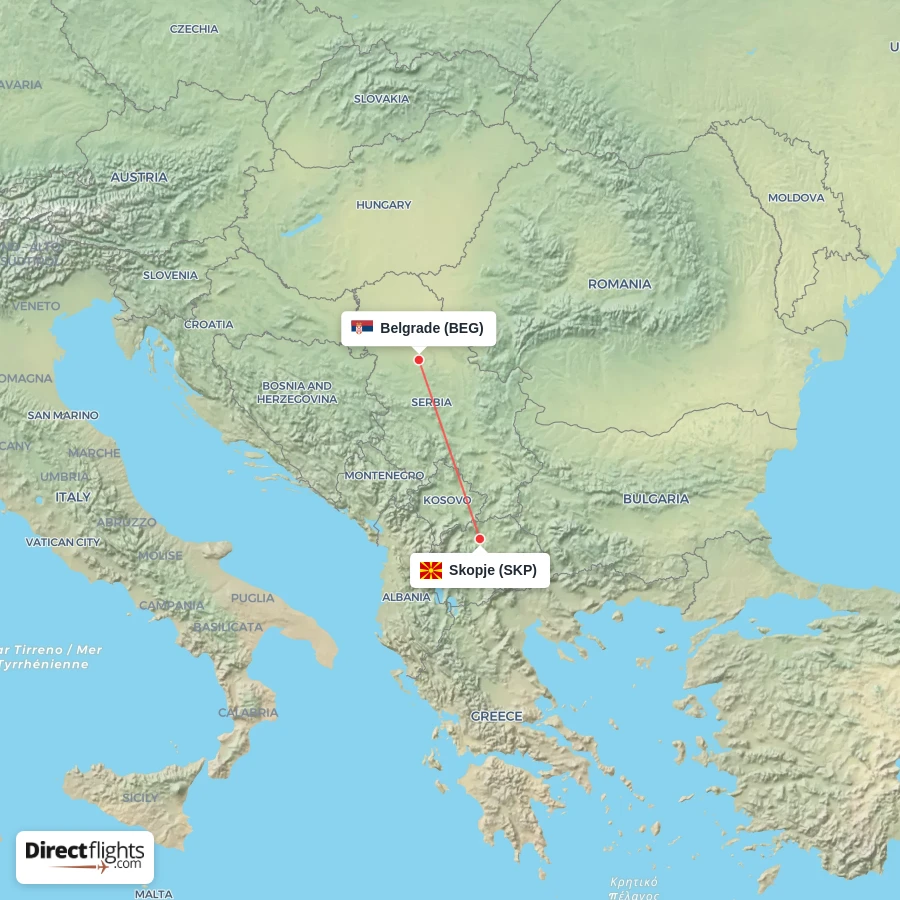 SKP - BEG route map
