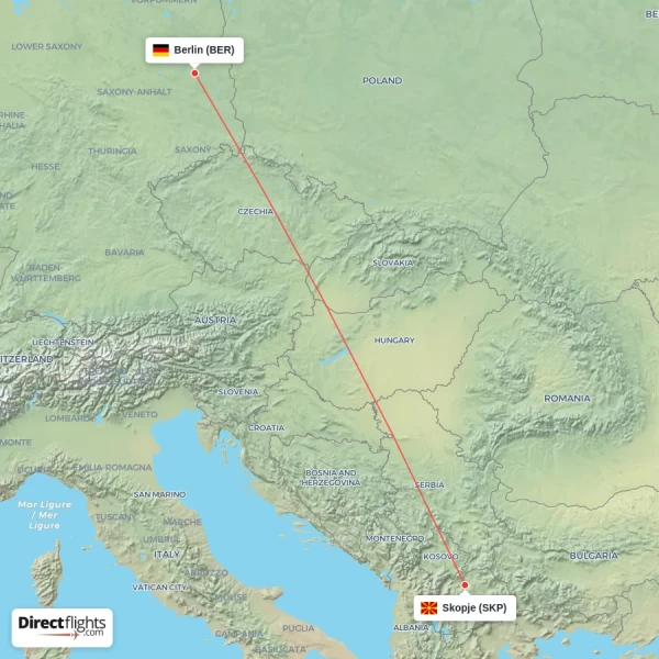 Skopje - Berlin direct flight map