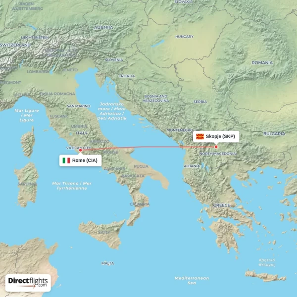 Skopje - Rome direct flight map