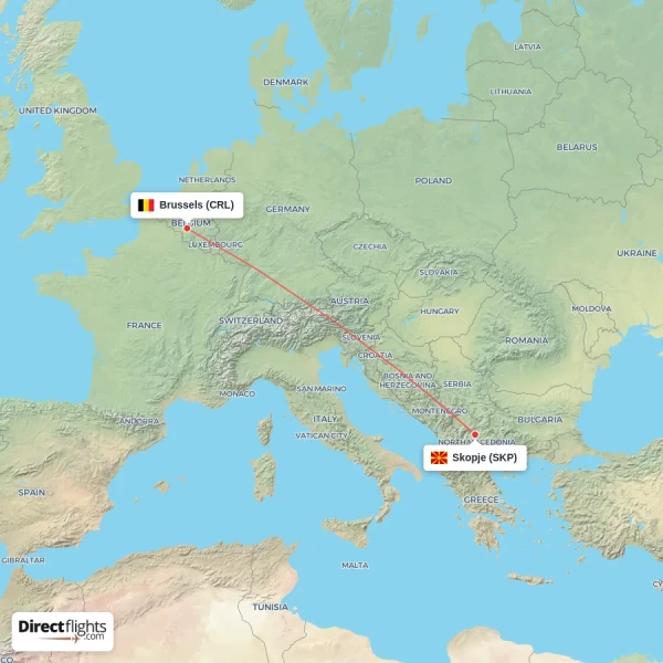 Skopje - Brussels direct flight map