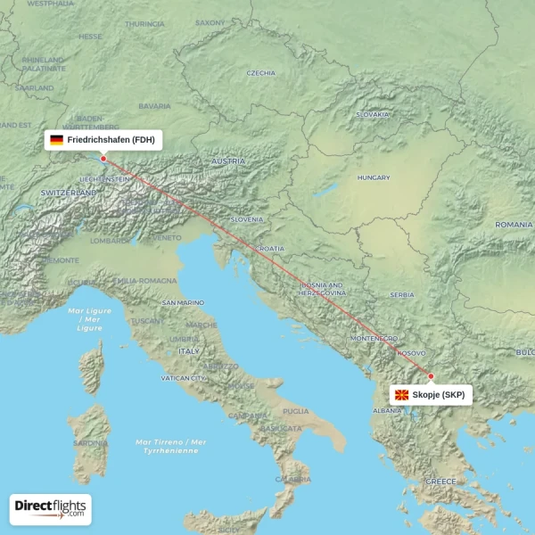 Skopje - Friedrichshafen direct flight map