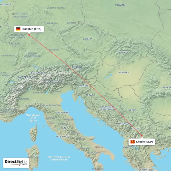 Skopje - Frankfurt direct flight map