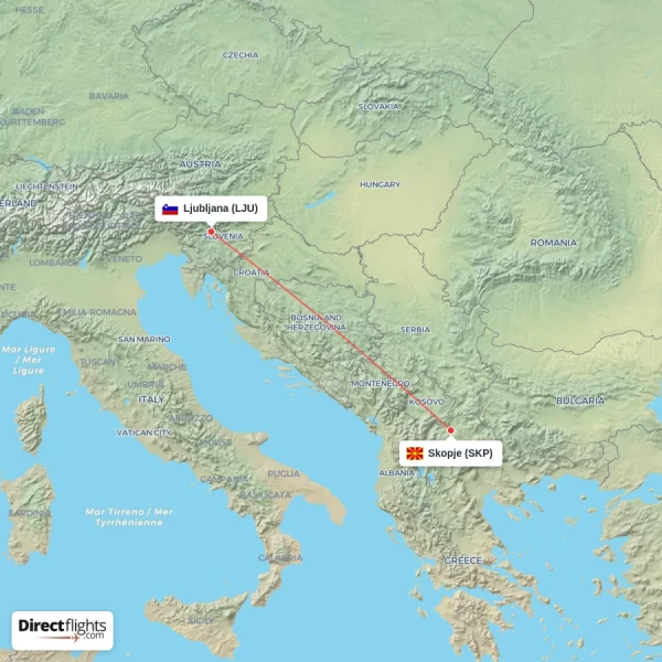Skopje - Ljubljana direct flight map