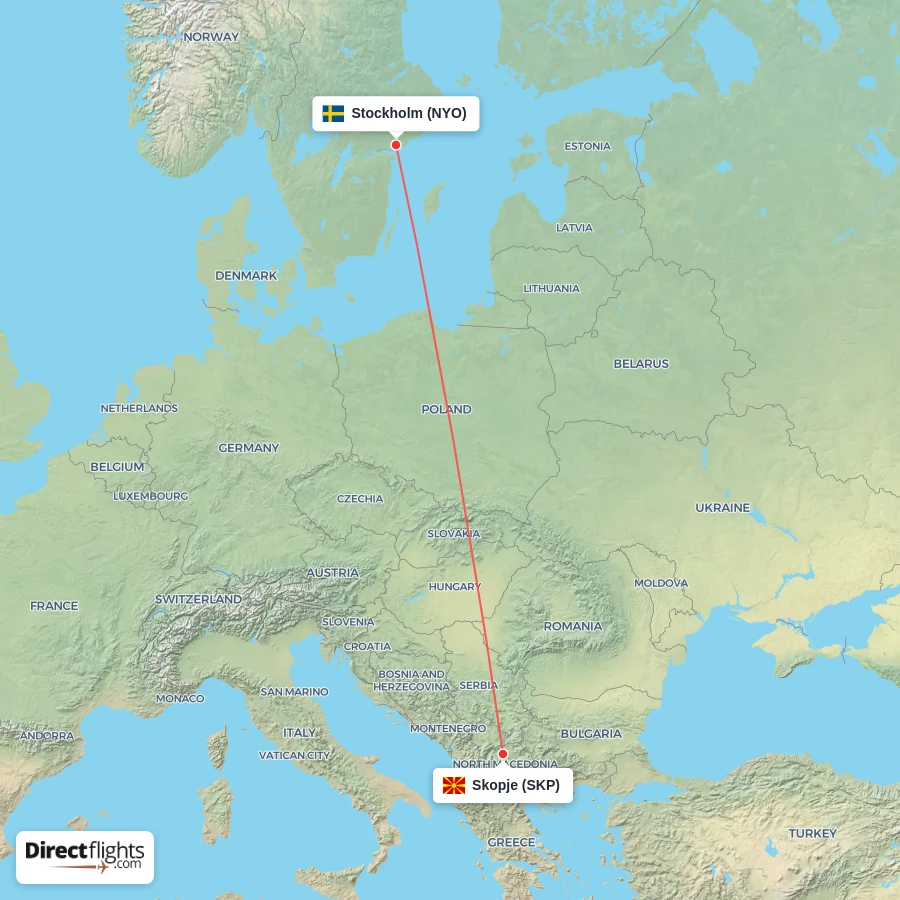SKP - NYO route map