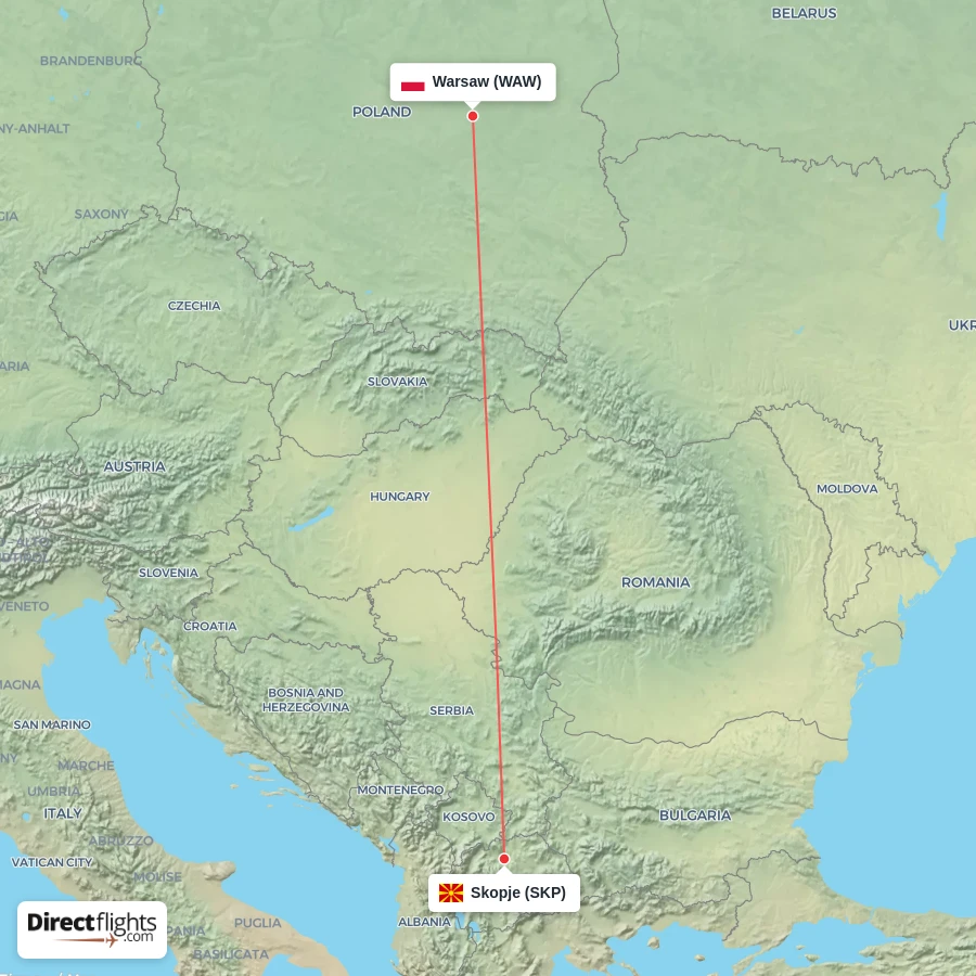 SKP - WAW route map