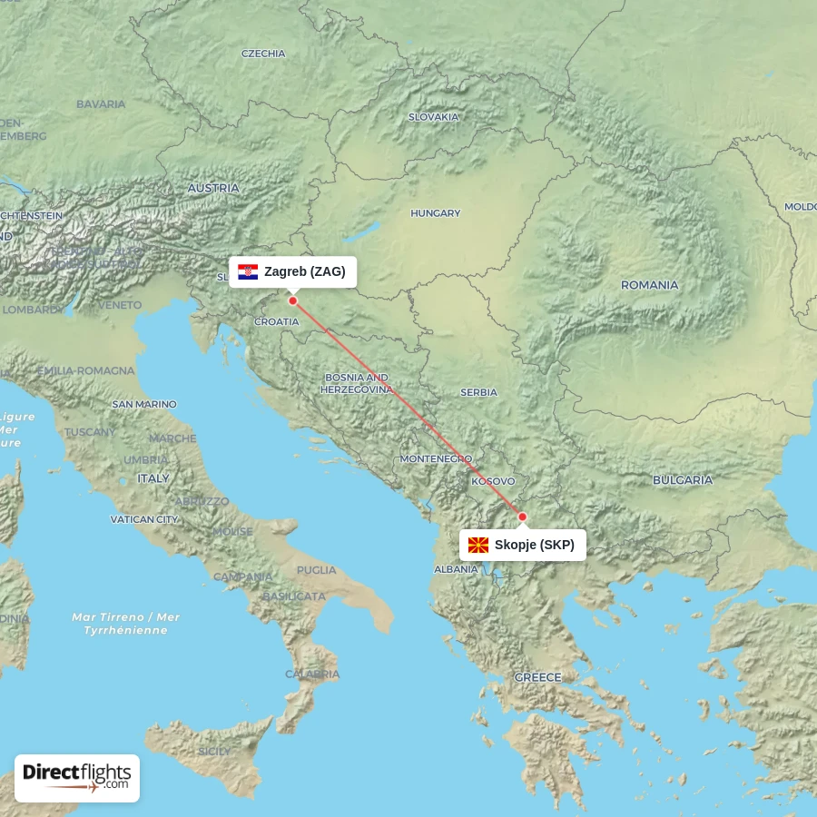 SKP - ZAG route map