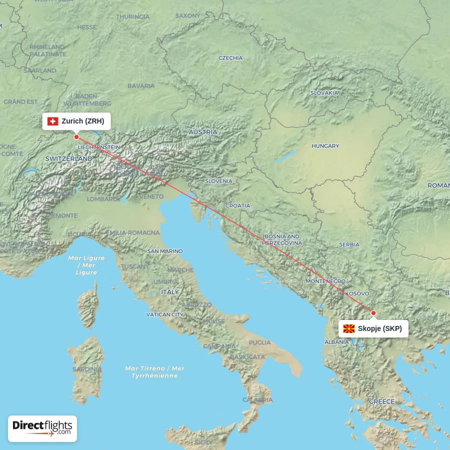 SKP - ZRH route map