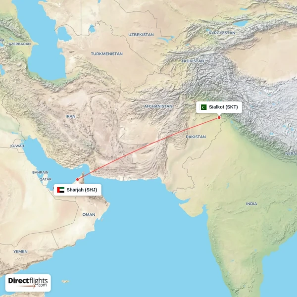 Sialkot - Sharjah direct flight map