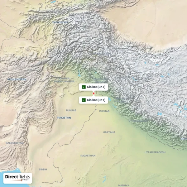 Sialkot - Sialkot direct flight map