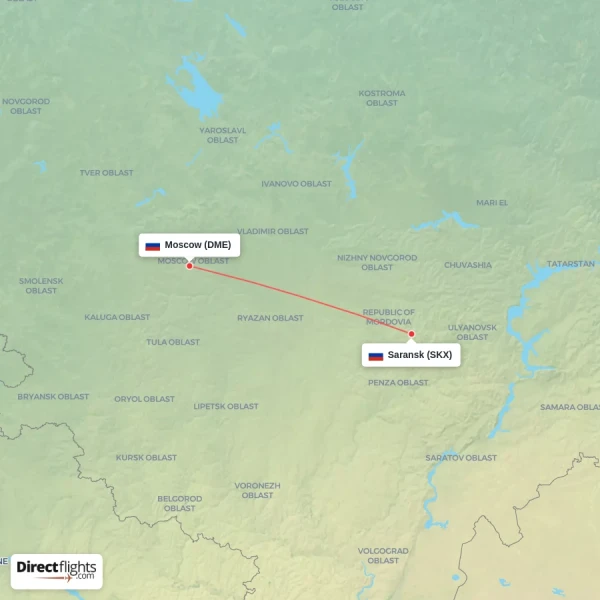 Saransk - Moscow direct flight map