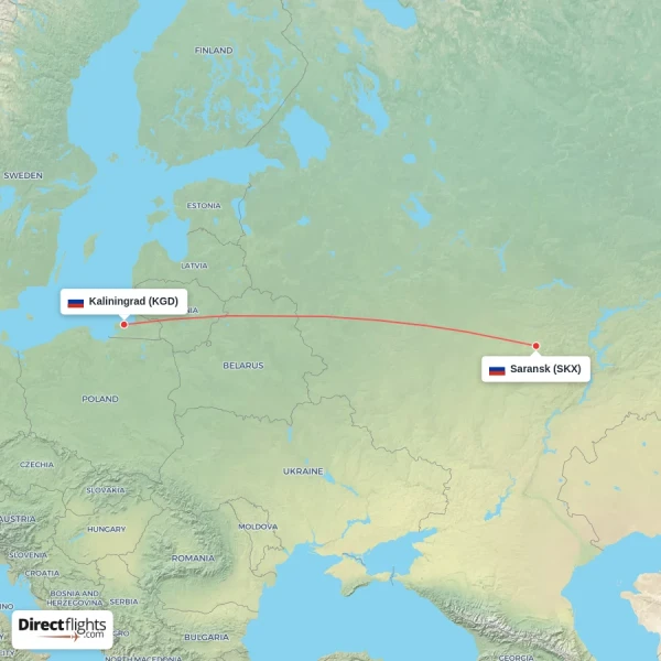 Saransk - Kaliningrad direct flight map