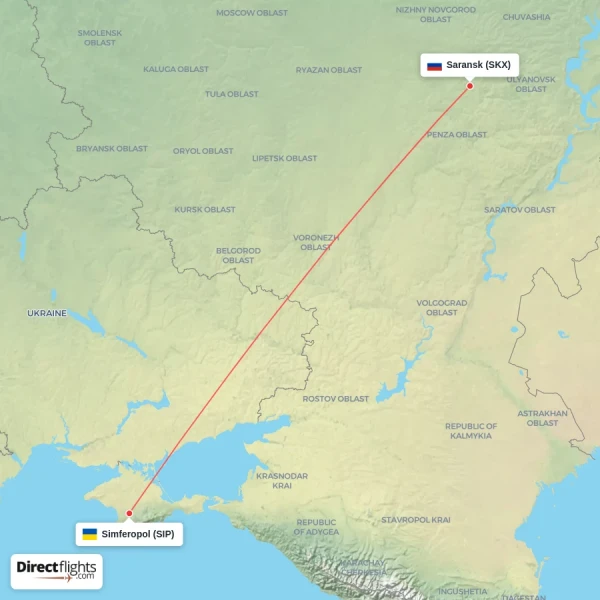 Saransk - Simferopol direct flight map
