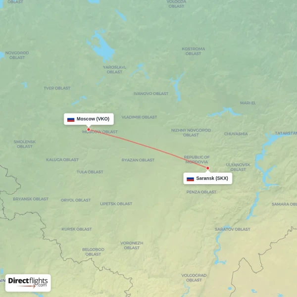 Saransk - Moscow direct flight map