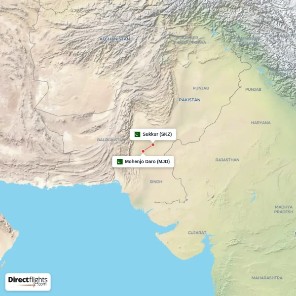 Sukkur - Mohenjo Daro direct flight map