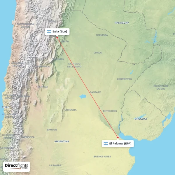 Salta - El Palomar direct flight map