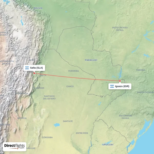 Salta - Iguazu direct flight map