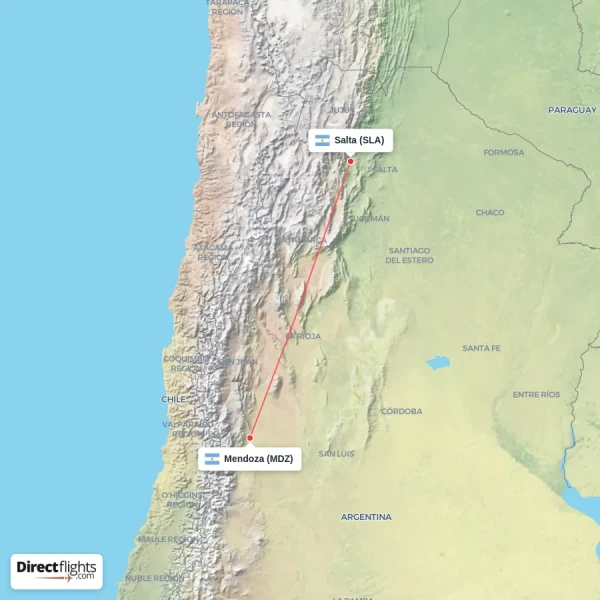 Salta - Mendoza direct flight map