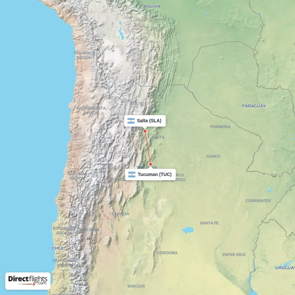 Salta - Tucuman direct flight map