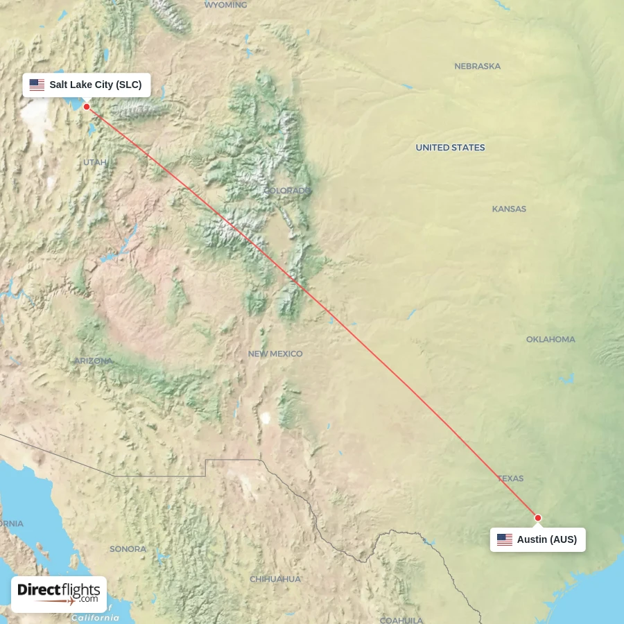SLC - AUS route map