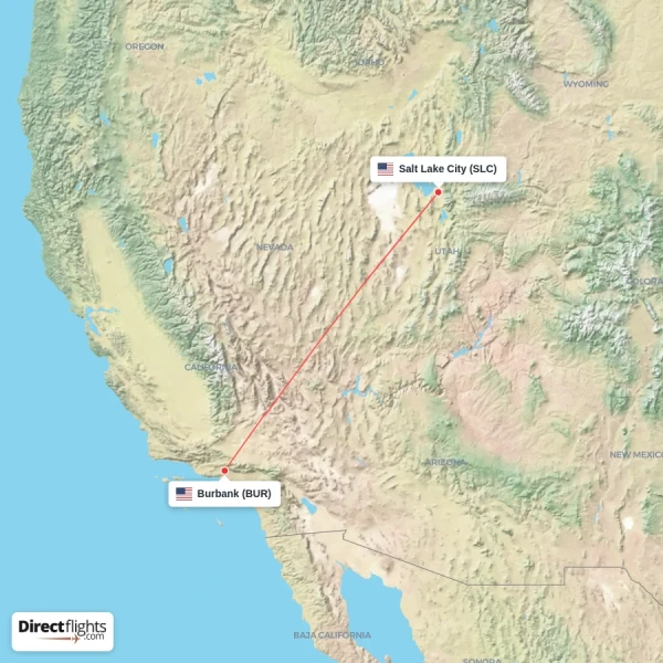 Salt Lake City - Burbank direct flight map