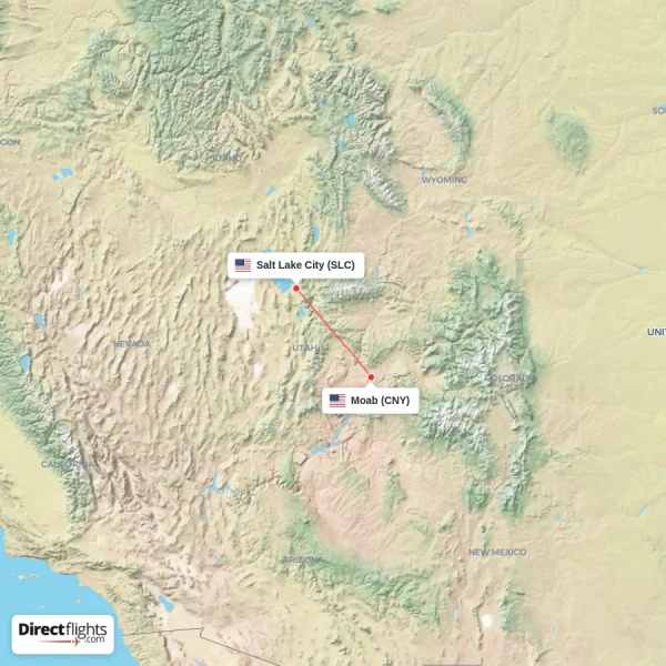 Salt Lake City - Moab direct flight map