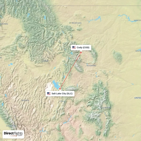 Salt Lake City - Cody direct flight map