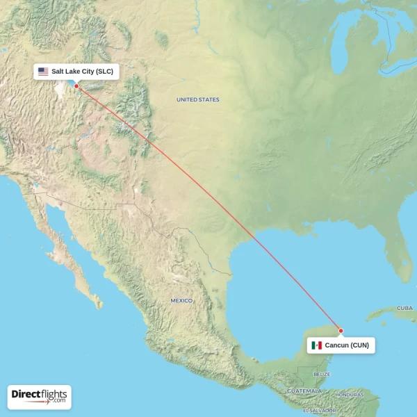 Salt Lake City - Cancun direct flight map
