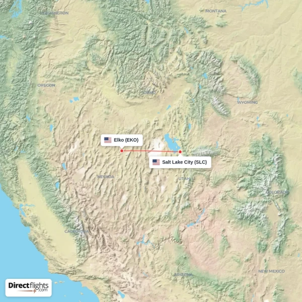 Salt Lake City - Elko direct flight map
