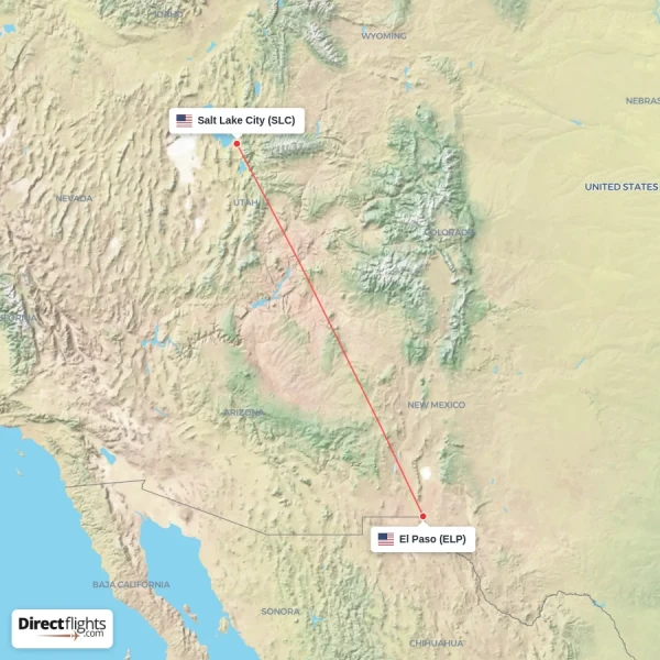 Salt Lake City - El Paso direct flight map