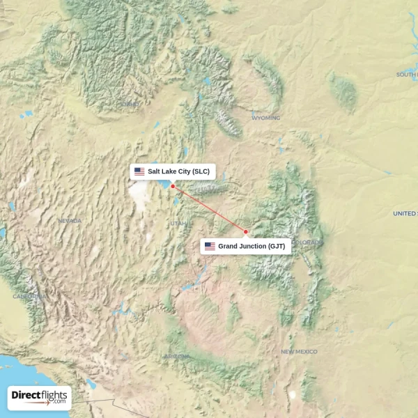 Salt Lake City - Grand Junction direct flight map