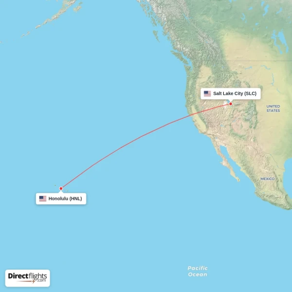 Salt Lake City - Honolulu direct flight map