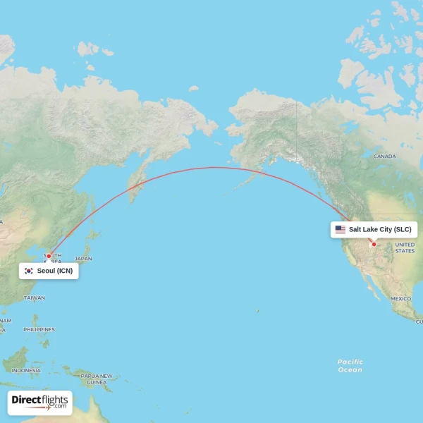 Salt Lake City - Seoul direct flight map
