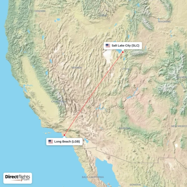 Salt Lake City - Long Beach direct flight map