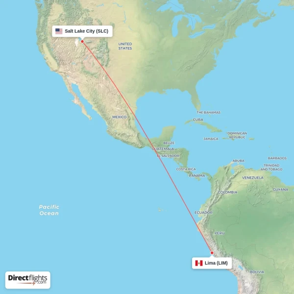 Salt Lake City - Lima direct flight map