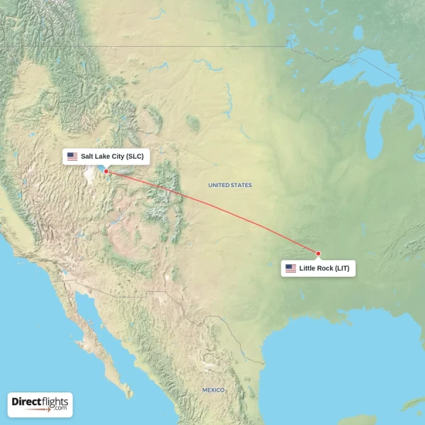 Salt Lake City - Little Rock direct flight map