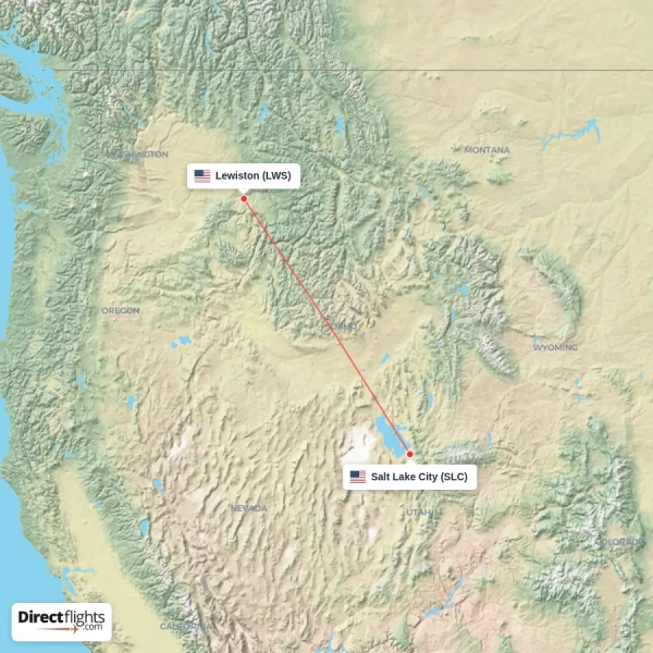 Salt Lake City - Lewiston direct flight map